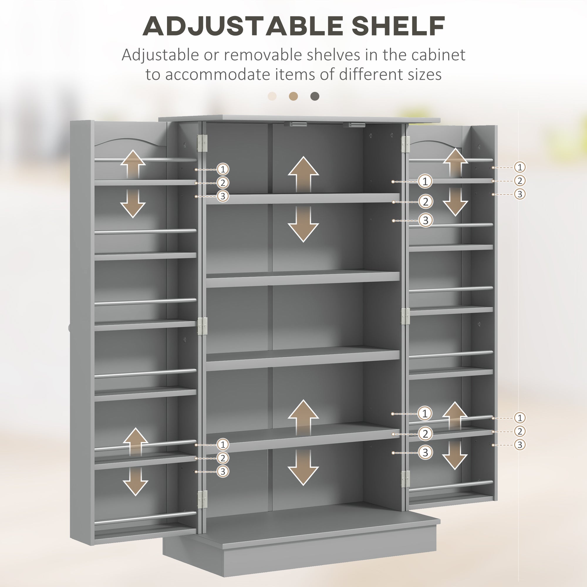Gray Pantry Cabinet, 5-Tier Adjustable Storage for Kitchen, 12 Door Shelves, Double Doors, Gray