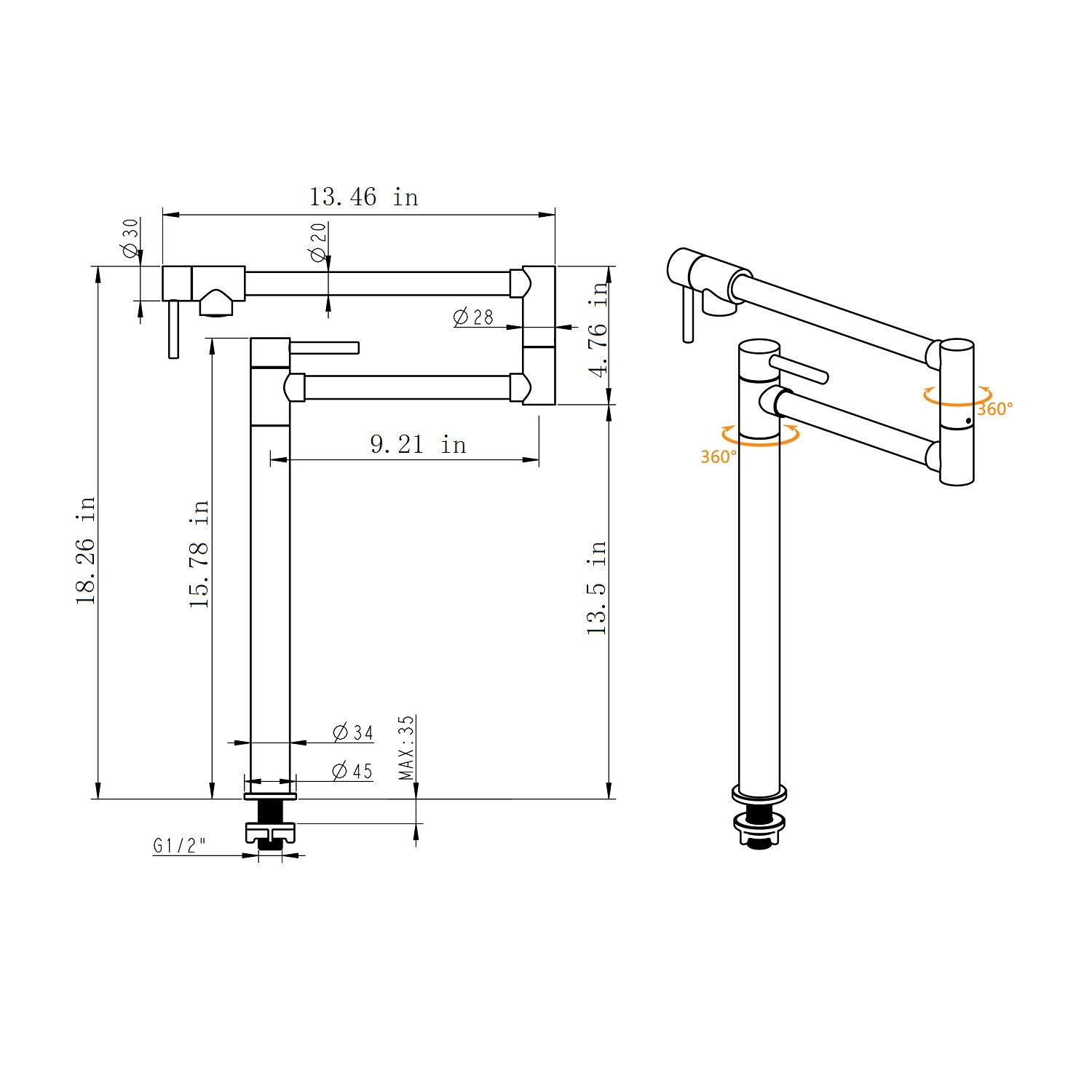 Folding Kitchen Faucet With Pot Shaped Filling And Extended Handle