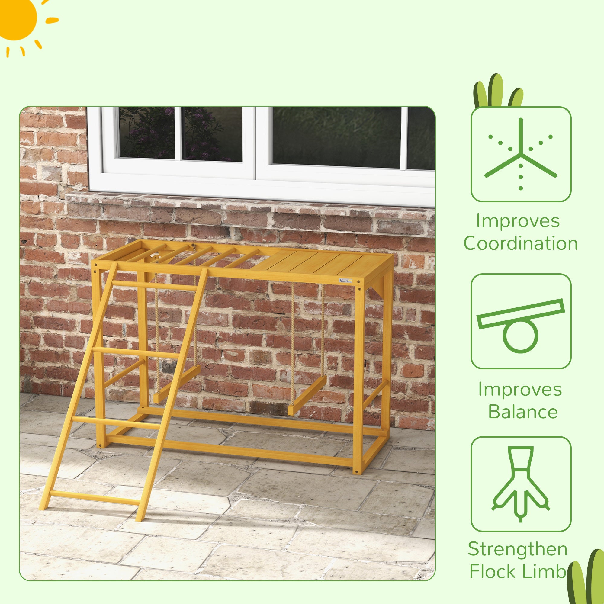 Wooden Chicken Activity Play w/ Swing Set, Chicken Coop Toy, Natural