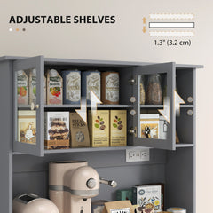 Kitchen Cabinet with Charging Station, 2 Tilt Out Cabinets, Microwave Stand, Freestanding Kitchen Pantry Cabinet, Gray