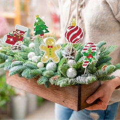 12 Sets Christmas Diamond Art Kits For Garden Decor Santa Claus Snowman Elk Gingerbread Man Stakes Diamond Painting Craft Happy Holiday Diamond Painting Kits For Xmas Garden Home Decoration