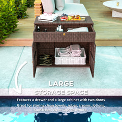 Outdoor Storage Cabinet, Waterproof PE Rattan Cabinet With Drawer For Indoor, Outdoor Swimming Pool, Mixed Brown