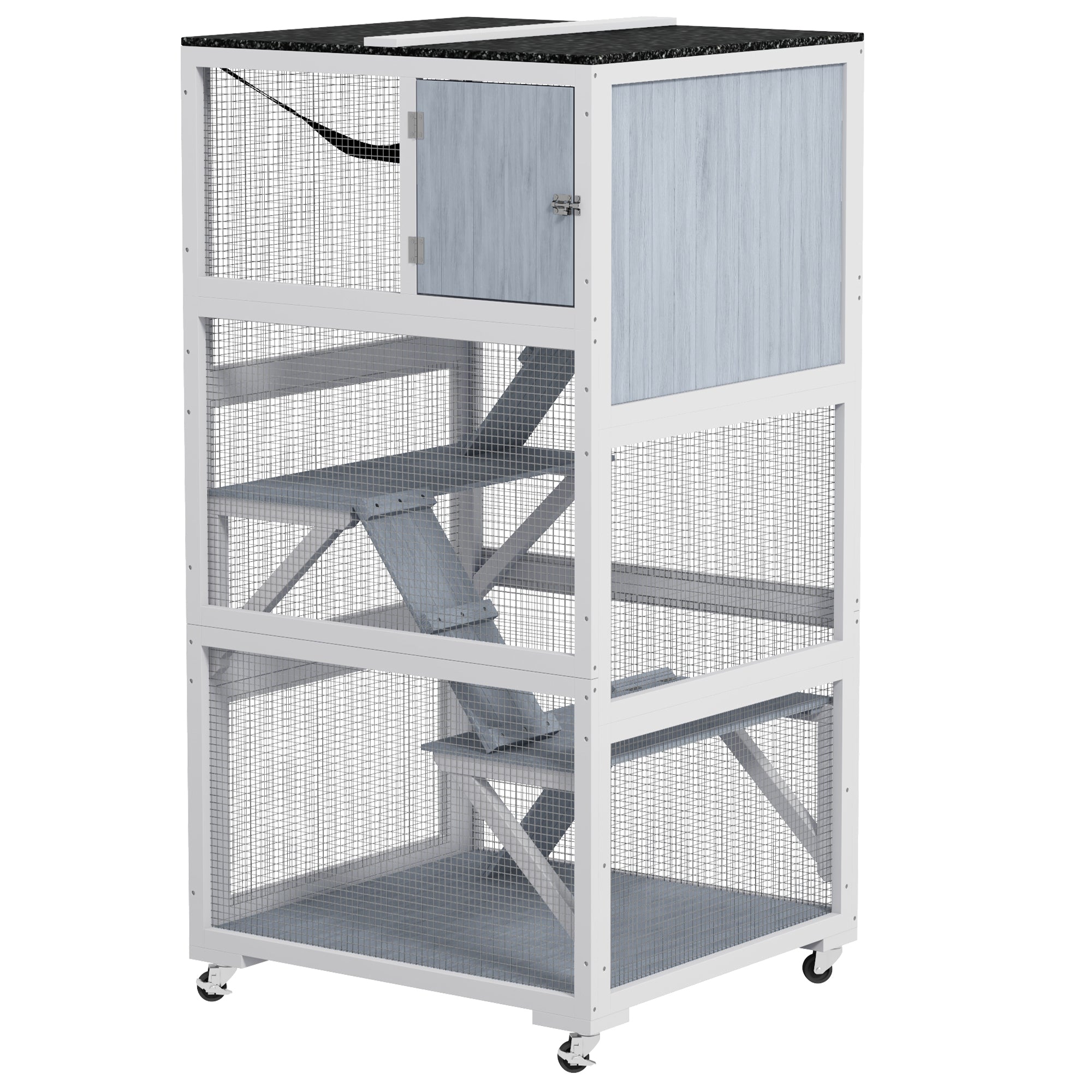 Catio, Outdoor Cat Enclosure House on Wheels with Hammock, Gray
