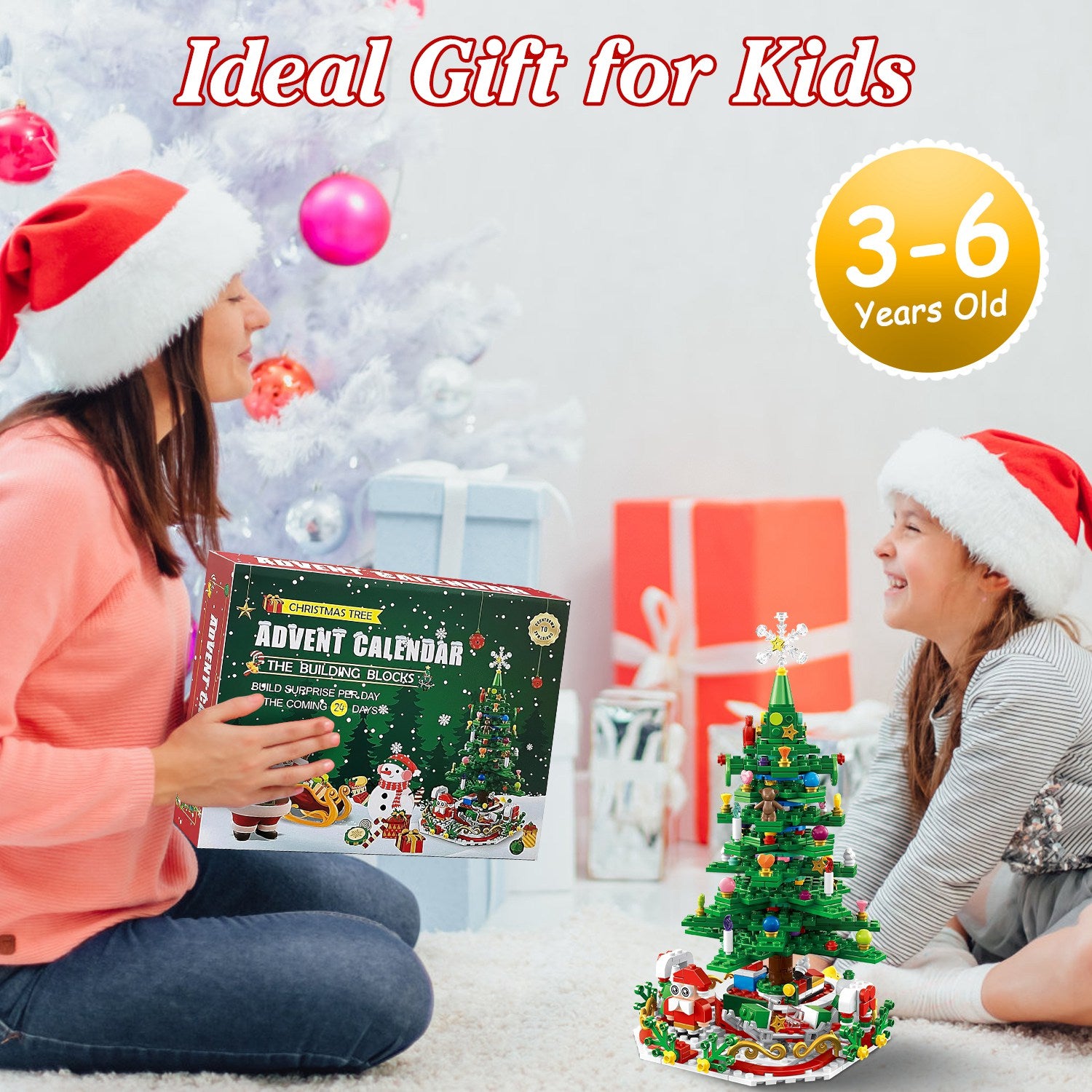 Year Christmas Tree Building Set With LED Light Tabletop Christmas Building Block 24 Days Christmas Countdown Calendar For Boys Girls 3-6