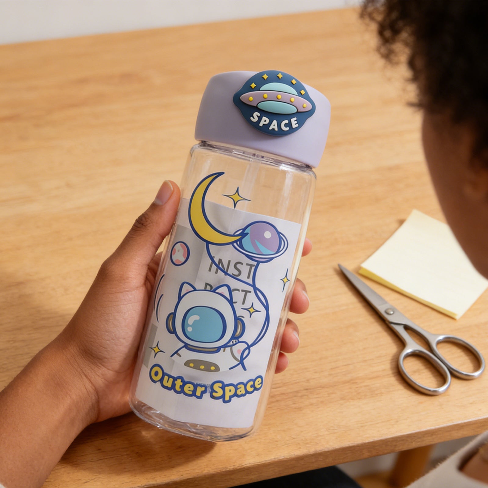 Astronaut Cat Plastic Bottle 400ml-Purple