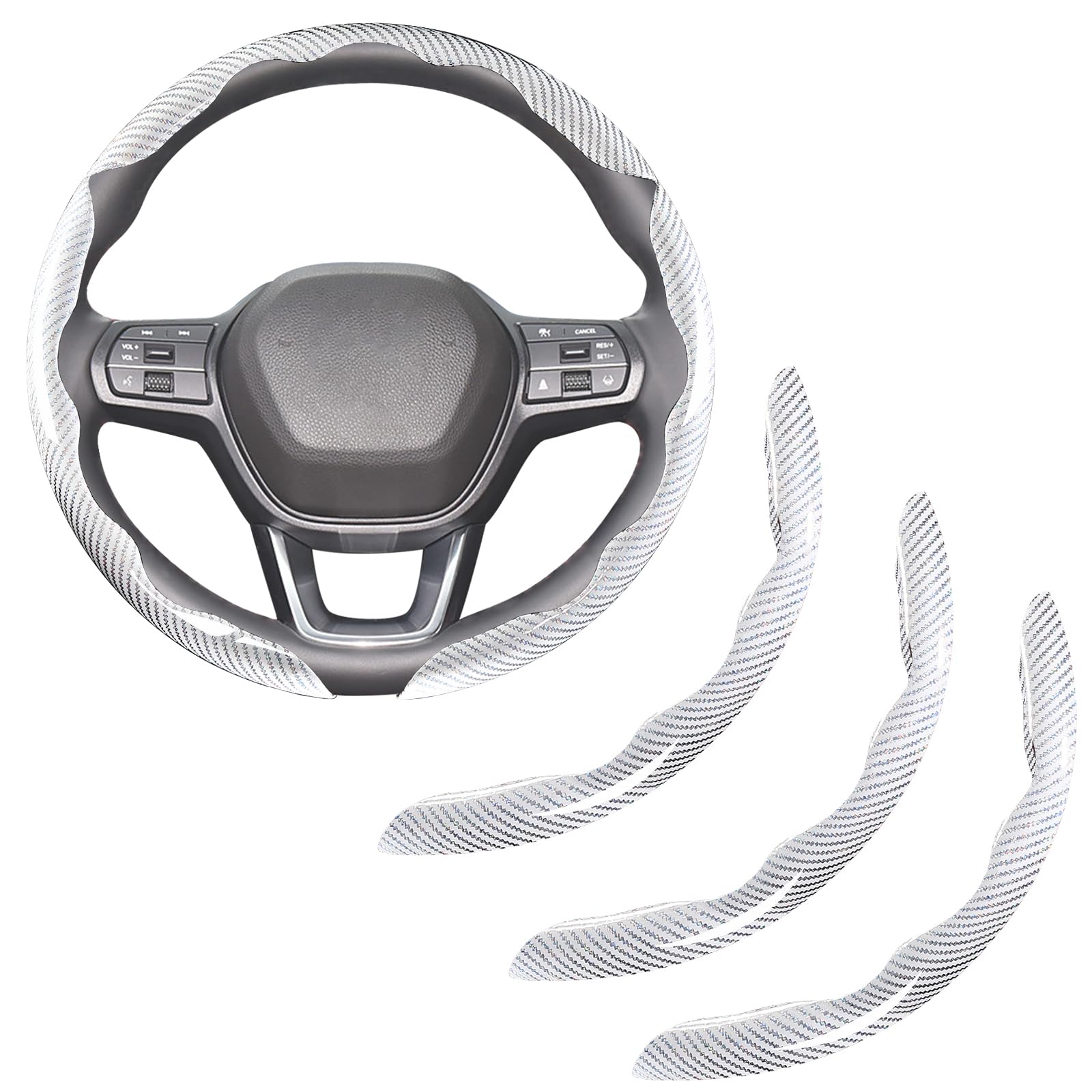 Carbon Fiber Steering Wheel Covers 3 Piece Clip On Steering Wheel Cover White