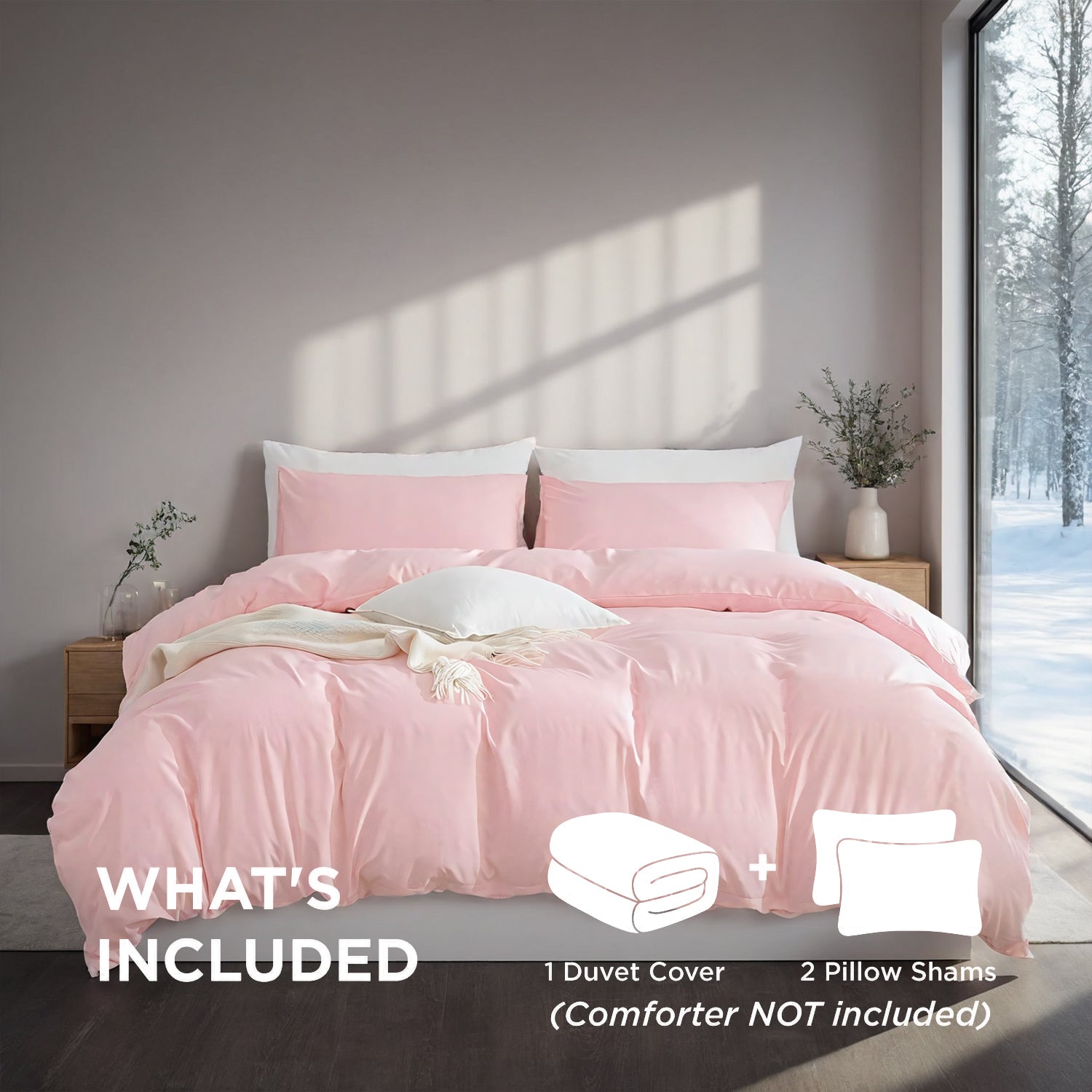 White & Pink Extra Large Duvet Cover Set Crafted From Premium Breathable Microfiber In Bohemian Style. Hotel-grade Minimalist Design Suitable For Bedrooms And Guesthouses. The Perfect Christmas Gift.