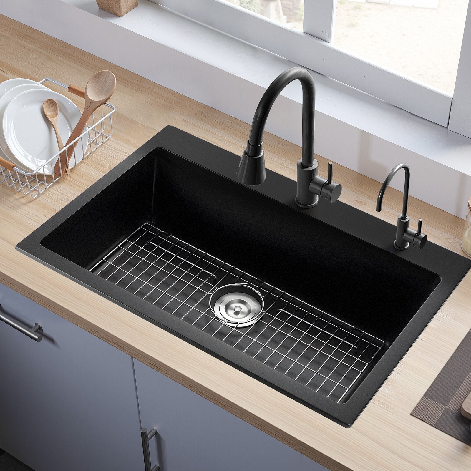 33 Inch Granite Kitchen Sink Top Mount Single Bowl Drop-In Basin For RV Bar