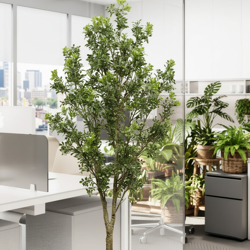 6FT Artificial Tree Indoor Decor Faux Potted Plant With Natural Look Leaves For Home Living Room Bedroom Office Easy Assembly