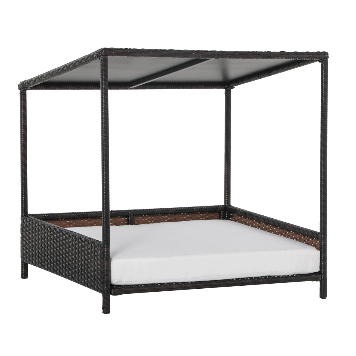 Wicker Dog House Raised Rattan Puppy Bed Cat Shelter for Indoor Outdoor Garden Patio Pet Sofa with Removable Cushion for Medium Sized Pet Brown