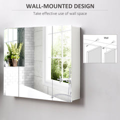 Wall Mounted Mirror Cabinet, Bathroom Medicine Cabinet with Mirror, 3 Doors and Adjustable Shelves, White