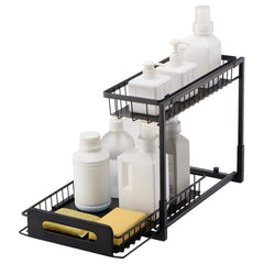 2-Tier 10.7"W X 14.2"D Pull Out Cabinet Under Sink Organizer 10.7"x14.2" Drawer Basket, 12.5"Wx15.5"Dx13"H Install Size For Cabinet