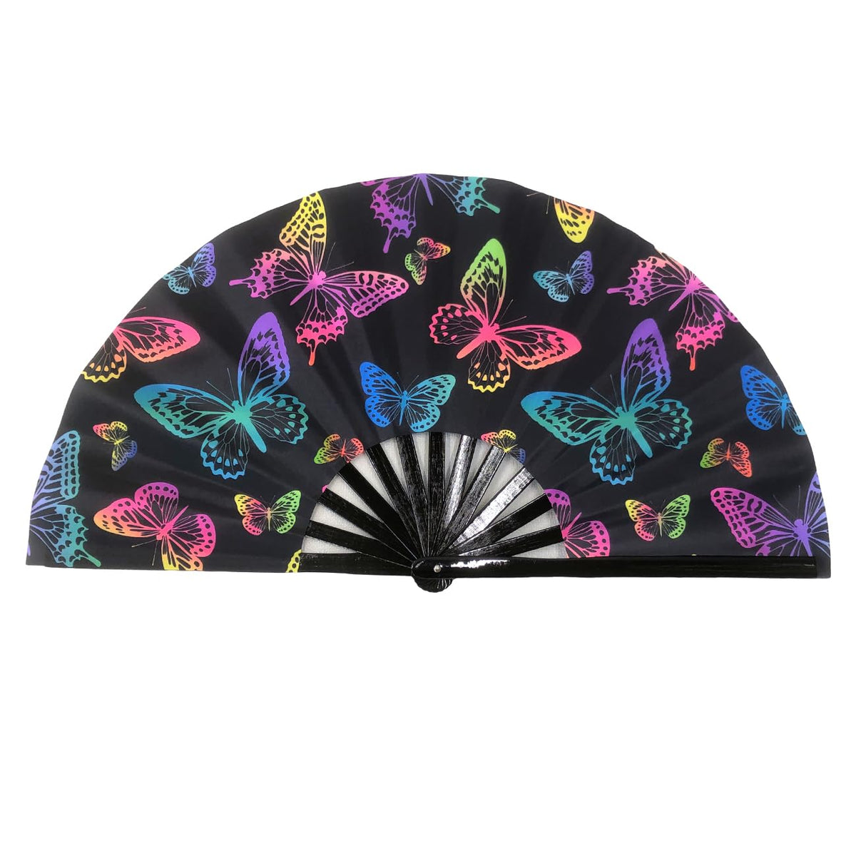 Folding Fan UV Glow Rave Bamboo Hand Fan Carnival Decoration Dancing Party Wedding Night Club Concert Lip Kung Fu Large Butterfly