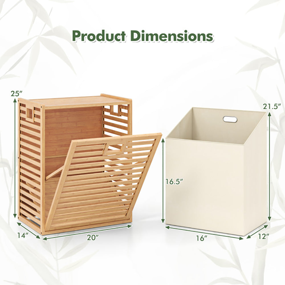 18 Gal Bamboo Tilt-out Laundry Hamper With Removable Fabric Bin