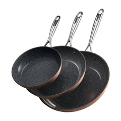 3 Piece Frying Pan Aluminum Skillet Set 8 10 12 In Handle Pre-Seasoned Grey