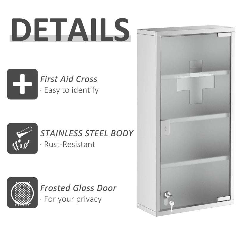 Lockable Medicine Cabinet, 4 Tier Stainless Steel Medical Wall Box With 2 Keys And Shelves For Bathroom