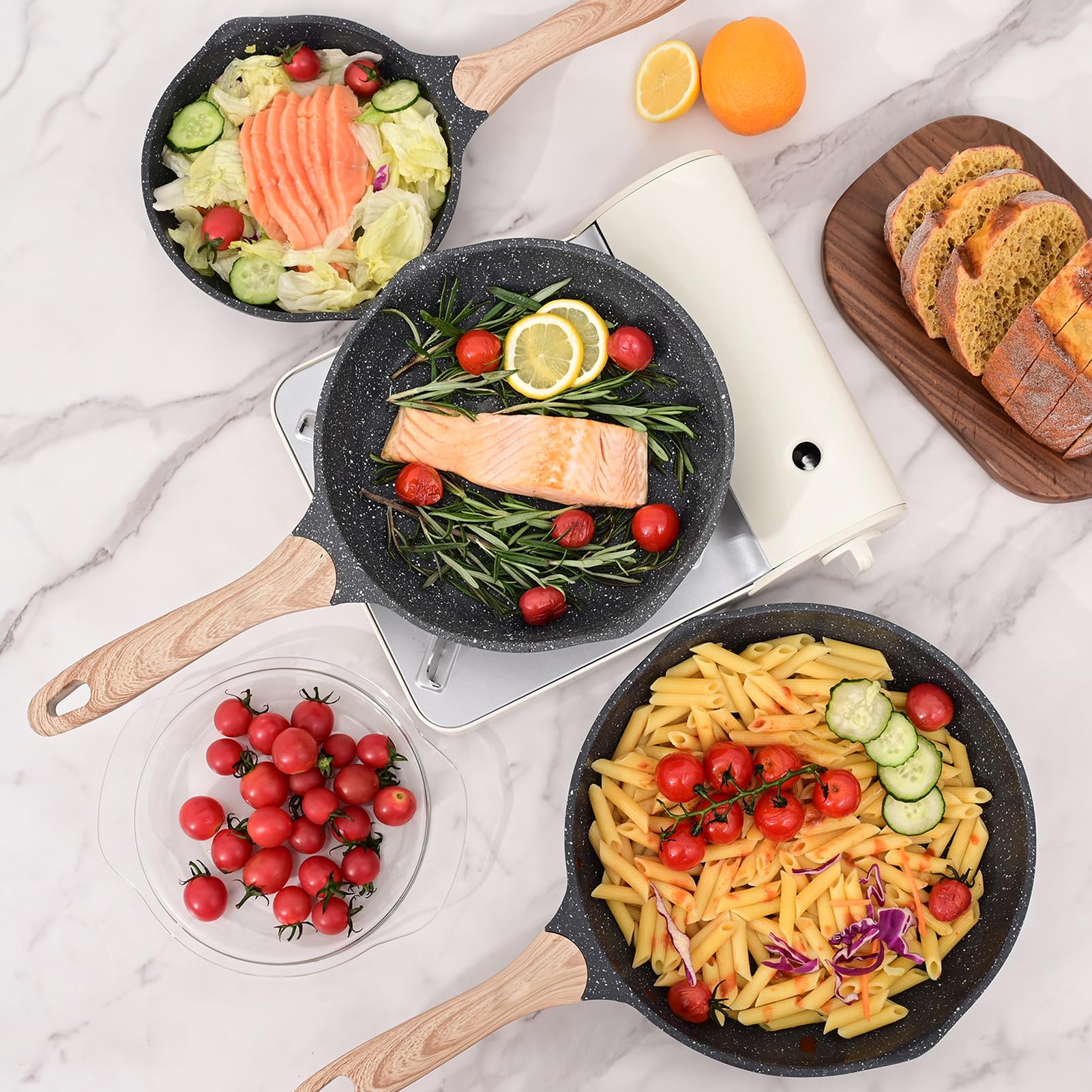JEETEE 8 Inch Nonstick Frying Pan, Stone Coating Cookware, Nonstick Omelette Pan With Heat-Resistant Handle, Induction Skillet For Eggs