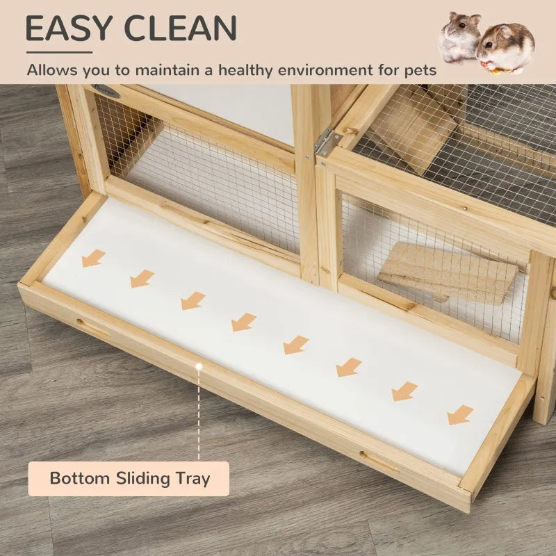 PawHut 2-Tier Wooden Hamster Cage, Small Animals Hutch, W Seesaw, Tray