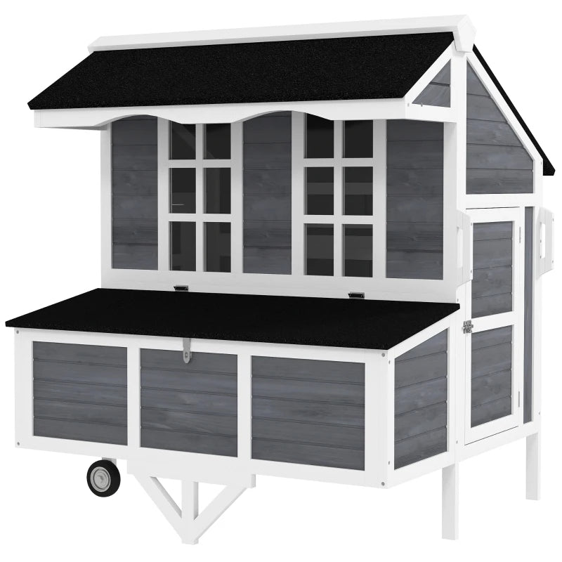 Chicken Coop With Wheels, Chicken Tractor With Nesting Box, Windows, Pull-out Tray, Perches, For 2-4 Hens, Gray