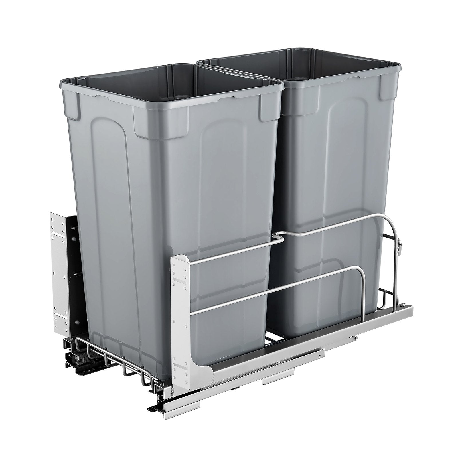 Double Pullout Waste Container Kitchen Trash Can With Soft Close Grey 27QTx2