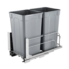 Double Pullout Waste Container Kitchen Trash Can With Soft Close Grey 27QTx2
