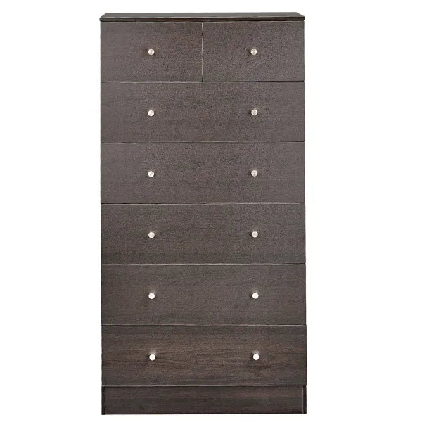 Brown Particleboard With A Textured Melamine Finish, 66*40*131cm, 5+2 Drawer Cabinet, Matte Gold Handles