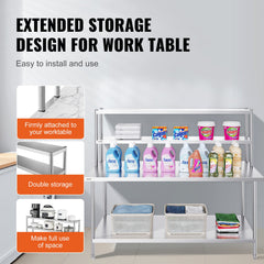 Double Overshelf, Double Tier Stainless Steel Overshelf, 12 X 72 Inch Double Deck Overshelf, Height Adjustable Overshelf Prep Work Table For Kitchen, Restaurant And Workshop