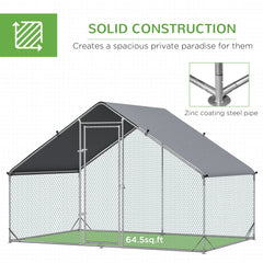 Large Chicken Coop Metal Chicken Run with Waterproof and Anti-UV Cover, Spire Shaped Walk in Fence Cage Hen House for Outdoor and Yard Farm Use, 1" Tube Diameter, 9.8' x 6.6' x 6.6'