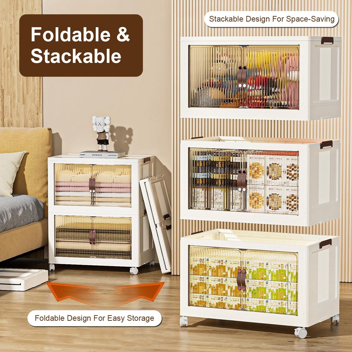3Pcs Foldable Storage Bins With Lid Wheels Front Magnetic Door Fedex Shipping