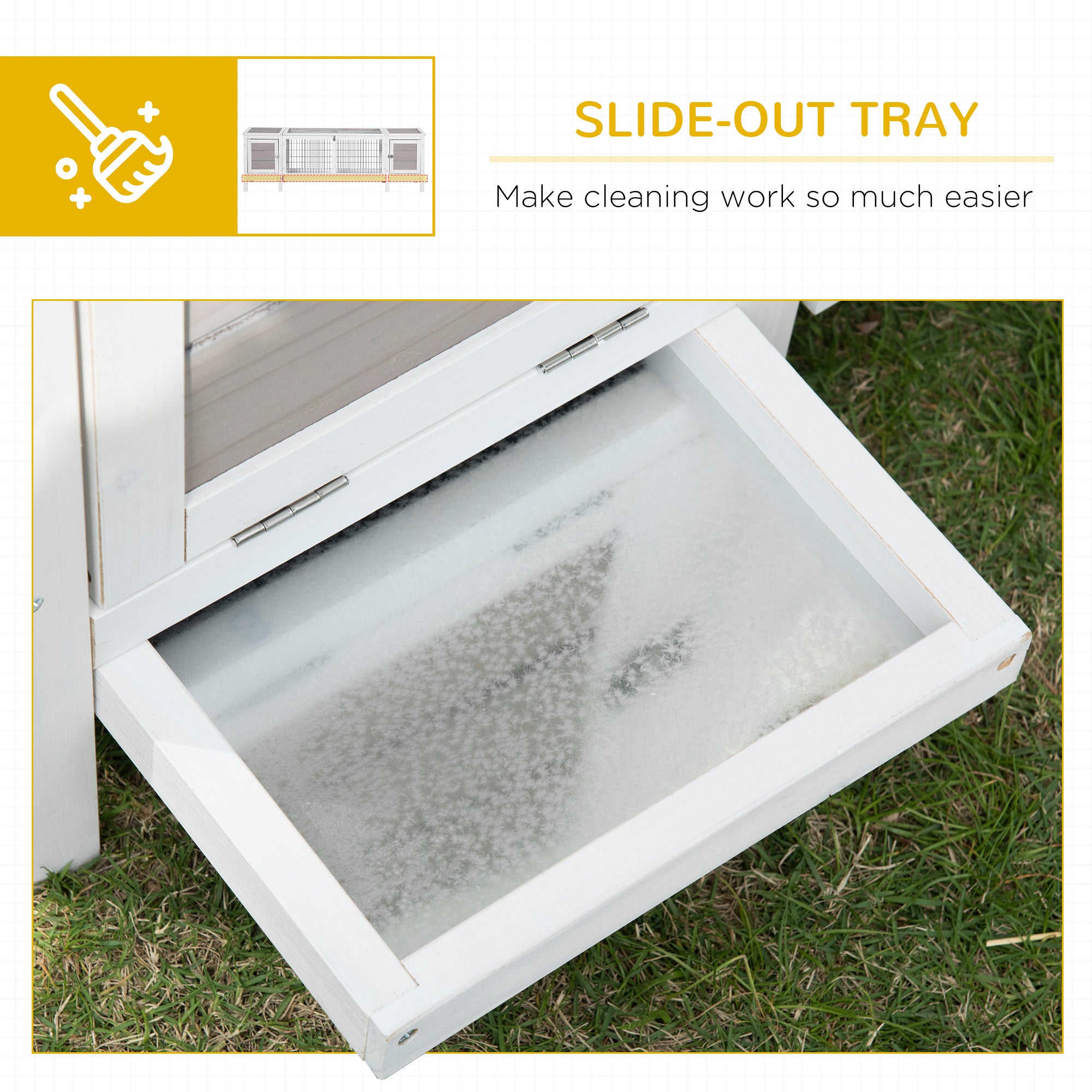Rabbit Hutch, Bunny Cage, Guinea Pig House with Pull-Out Tray, and Divided Board for Indoor, White
