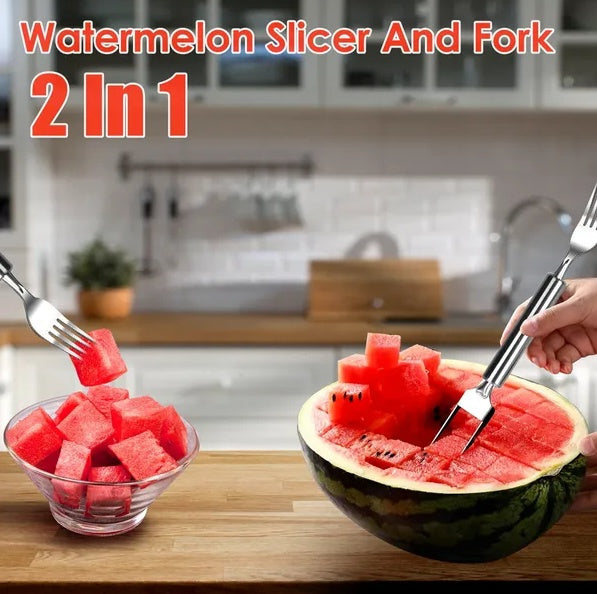 5Pcs 2 In 1 Watermelon Cutter Slicer Fork Stainless Steel Dual Head Watermelon Fruit Cutting