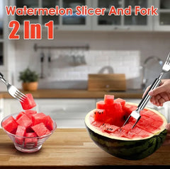 5Pcs 2 In 1 Watermelon Cutter Slicer Fork Stainless Steel Dual Head Watermelon Fruit Cutting
