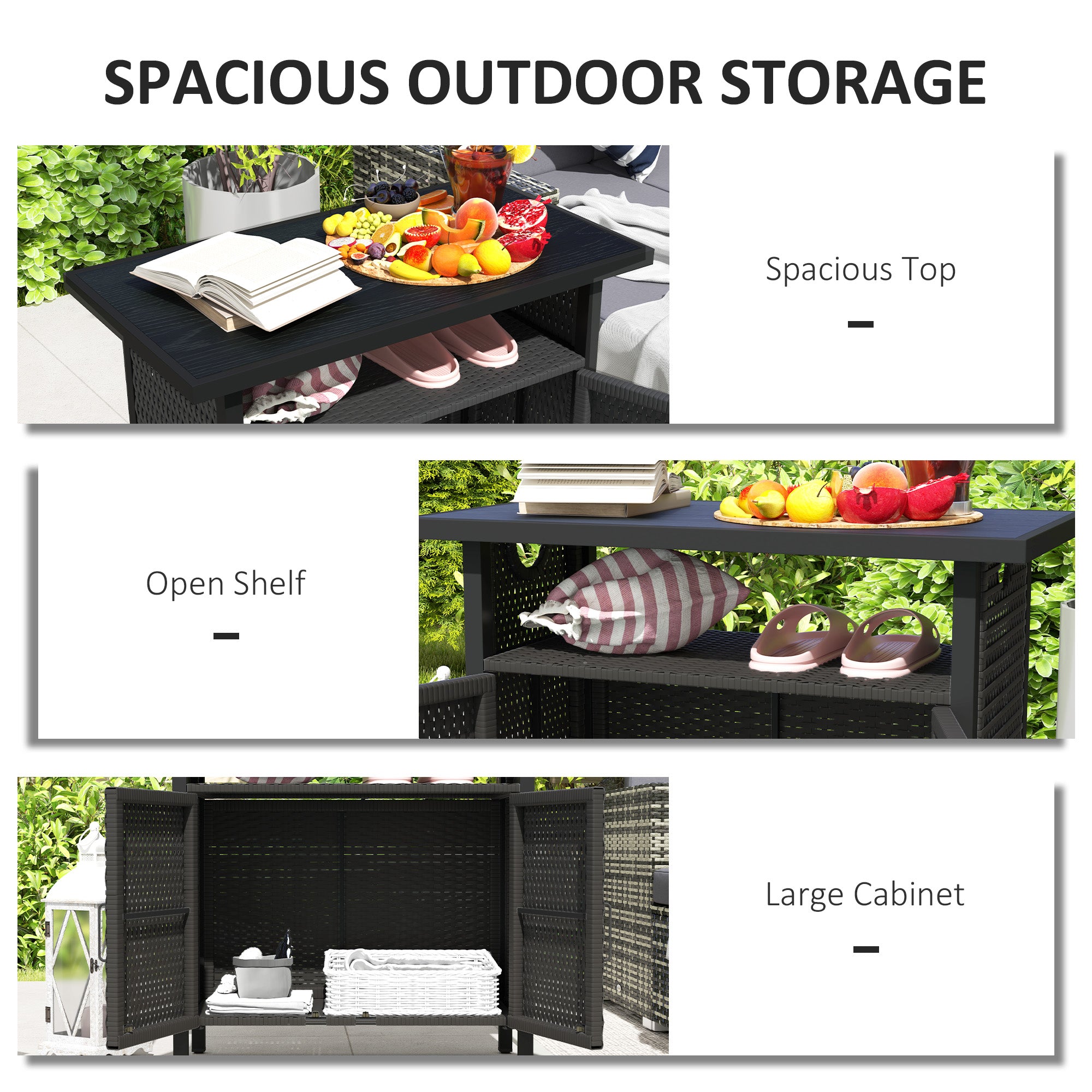 Outdoor Pool Towel Storage Cabinet Organizer, Outdoor Bar Table With Shelf And Cabinet, Pool Towel Holder Pool Valet With Weather-Resistant PE Rattan And Steel Frame, Espresso