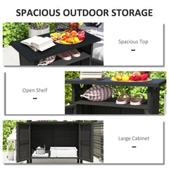 Outdoor Pool Towel Storage Cabinet Organizer, Outdoor Bar Table With Shelf And Cabinet, Pool Towel Holder Pool Valet With Weather-Resistant PE Rattan And Steel Frame, Espresso