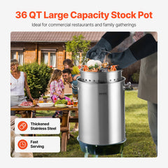36QT Stainless Steel Stockpot Cooking Kitchen Sauce Pot With Basket Lid Handle
