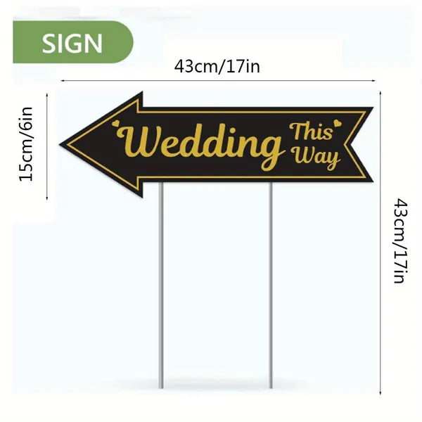 4 Pieces Wedding This Way Sign With Stake Black Golden Arrow Shaped Garden Signs Double Sided Corrugated Plastic Wedding Road Sign