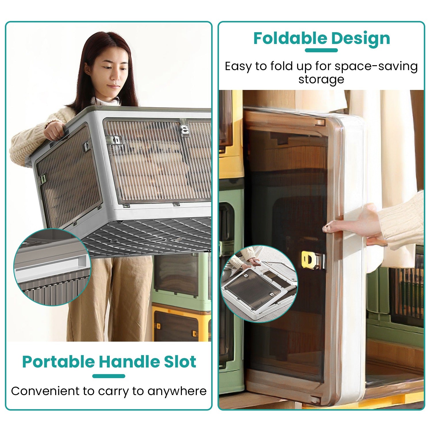 3Pcs Foldable Storage Bins With Lid 4 Doors Collapsible Stackable Closet Organizer Containers With Lock 4Pcs Wheels