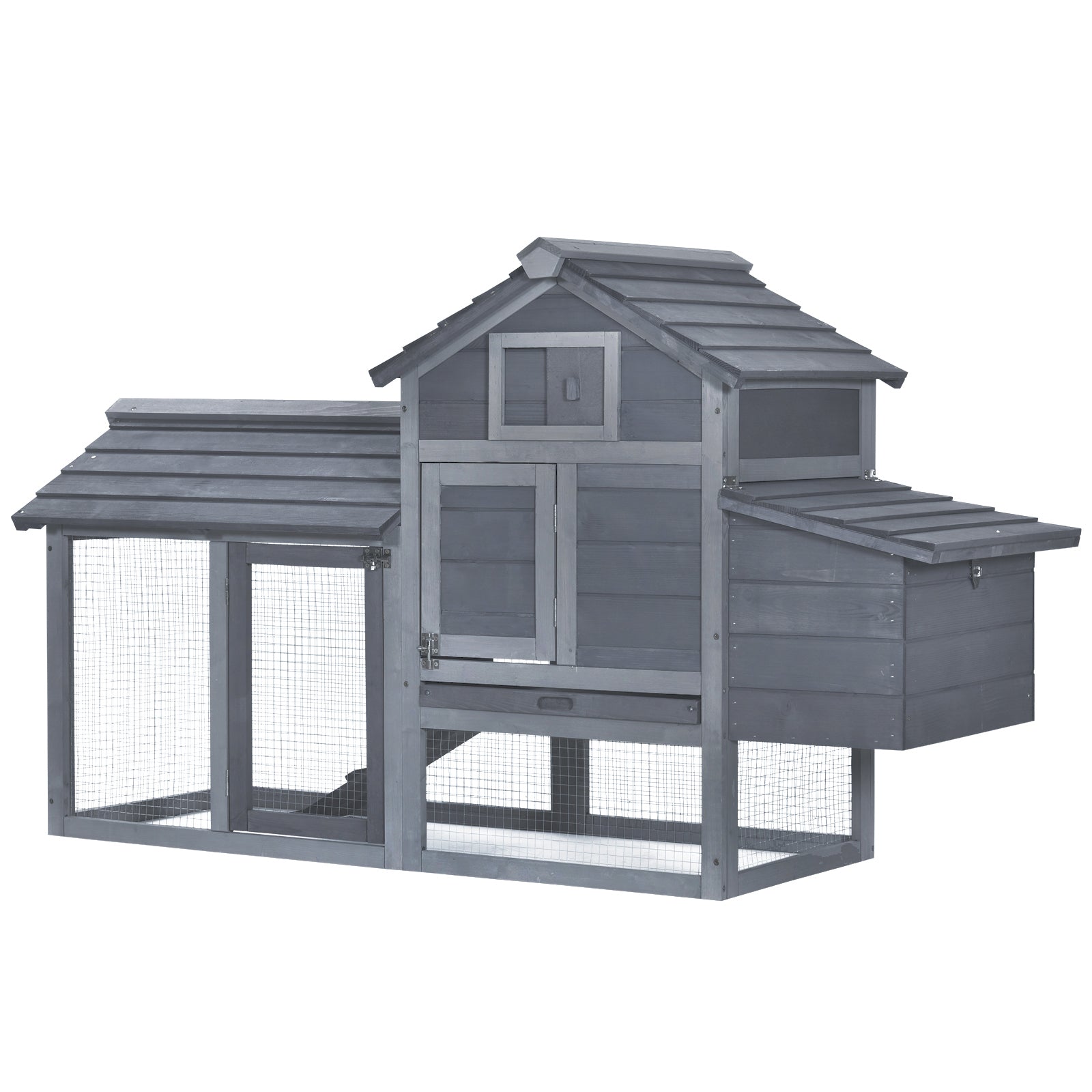 59" Small Wooden Chicken coop Hen House Poultry Cage for Outdoor Backyard with 2 Doors, Nesting Box and Removable Tray, Gray