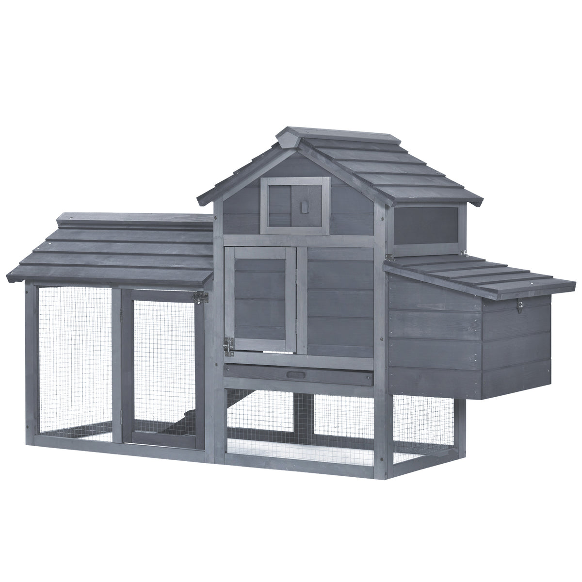 59" Small Wooden Chicken coop Hen House Poultry Cage for Outdoor Backyard with 2 Doors, Nesting Box and Removable Tray, Gray
