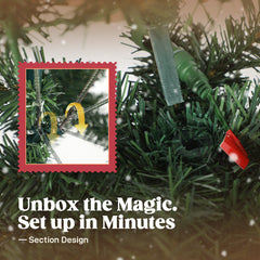 6 ft Prelit Christmas Tree, Whimsical Xmas Tree Slim High Mountain Fir with 200 LEDs and Metal Stand, Green