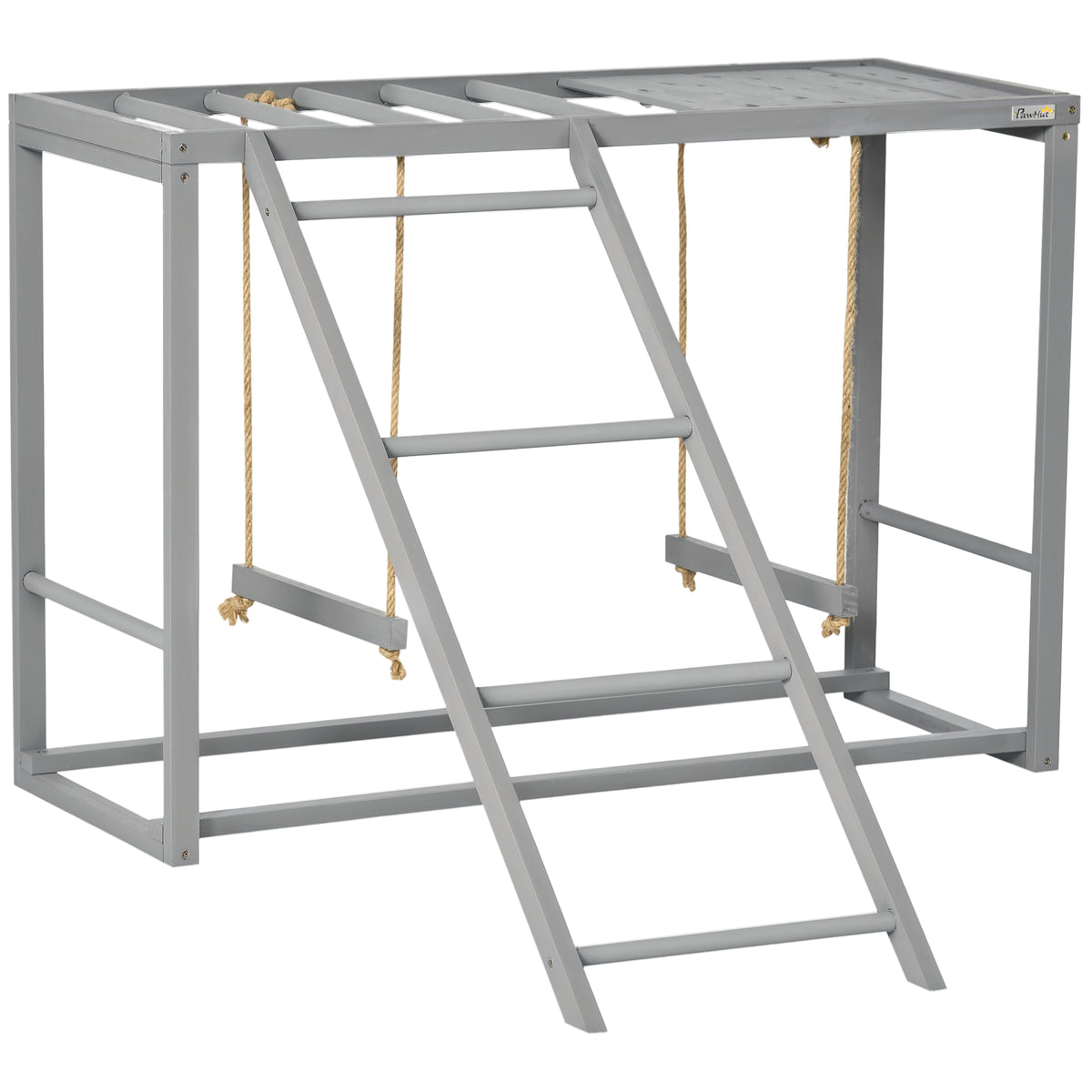 Chicken Activity Play with Swing Set for 3–4 Birds, Wooden Chicken Coop Accessory with Multiple Perches & Hen Ladder, Gray