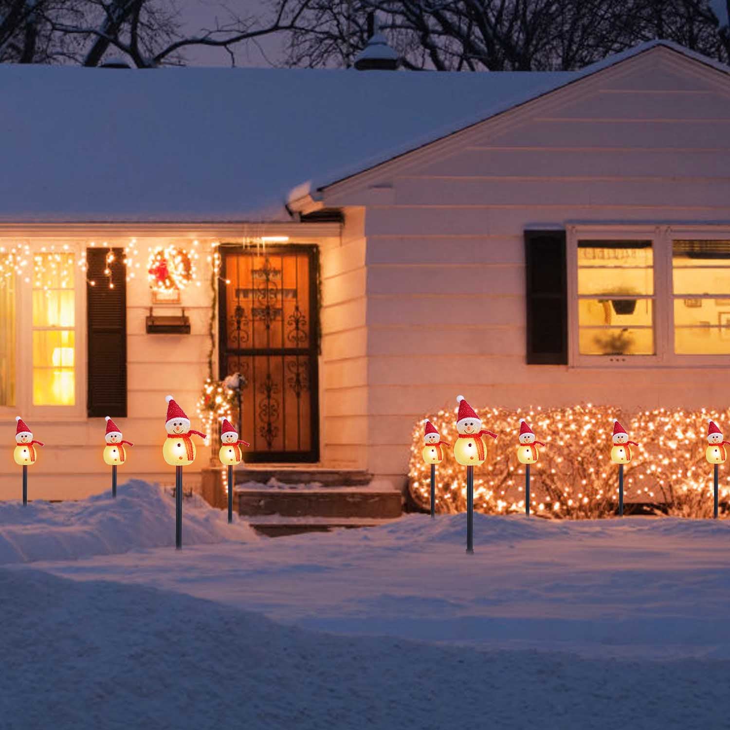 1Pc Solar Powered Lamp 3 Snowmen Outdoor Decorative Christmas Lamp Garden Stake Light IP55 Waterproof Santa Landscape Light Warm White LED Lighting Pathway Yard Patio