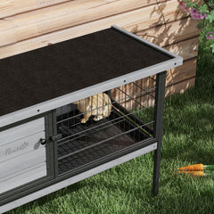 Wooden Rabbit Hutch Elevated with No Leak Tray, Openable Roof for Indoor/Outdoor, Gray