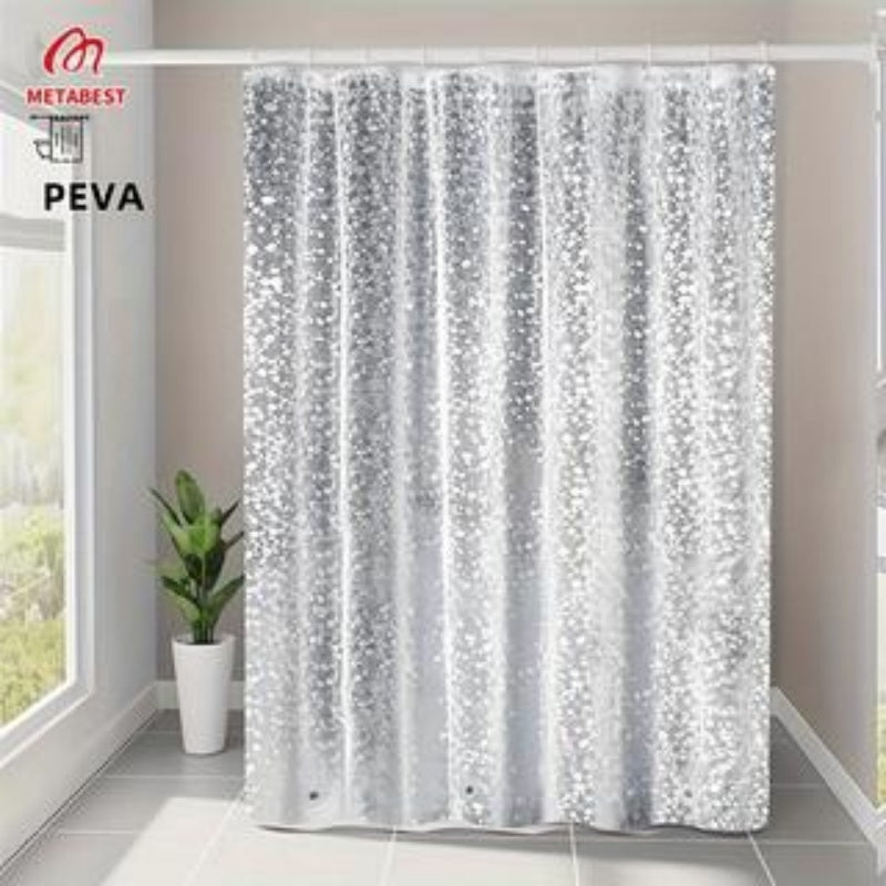 METABEST 3D Pebble Pattern Shower Curtain Liner Made Of Durable PEVA With Heavy-Duty Magnets For Showers And Tubs, 71 X 71 Inches, With 12 Hooks