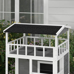 Wooden Outdoor Cat House with Asphalt Roof, Escape Doors, Condo, Jumping Platform, Light Gray