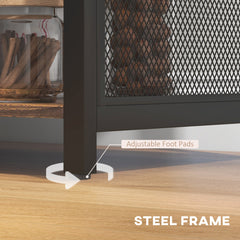 LED Wine Cabinet with Charging Station Glass Holders, Open Shelves, Rustic Brown