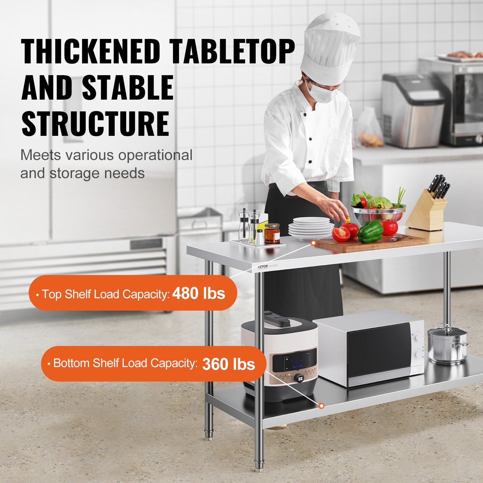 Stainless Steel Prep Table, 24 X 60 X 34 Inch, Heavy Duty Metal Worktable With 3 Adjustable Height Levels, Commercial Workstation For Kitchen Garage Restaurant Backyard