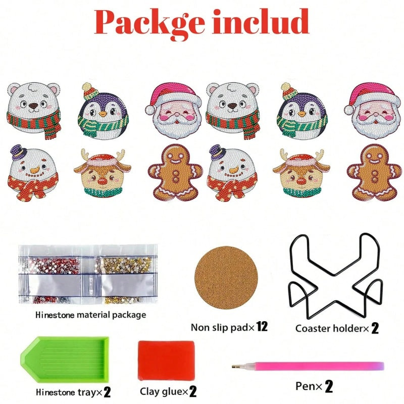 6 Pcs Chirstmas Cartoon Diamond Art Painting Acrylic Garden Stake Craft Ornaments Kits Keychains Refrigerator Fridge Magnets Accessories DIY Full Drill Diamonds Pendants Decor For Xmas Decor