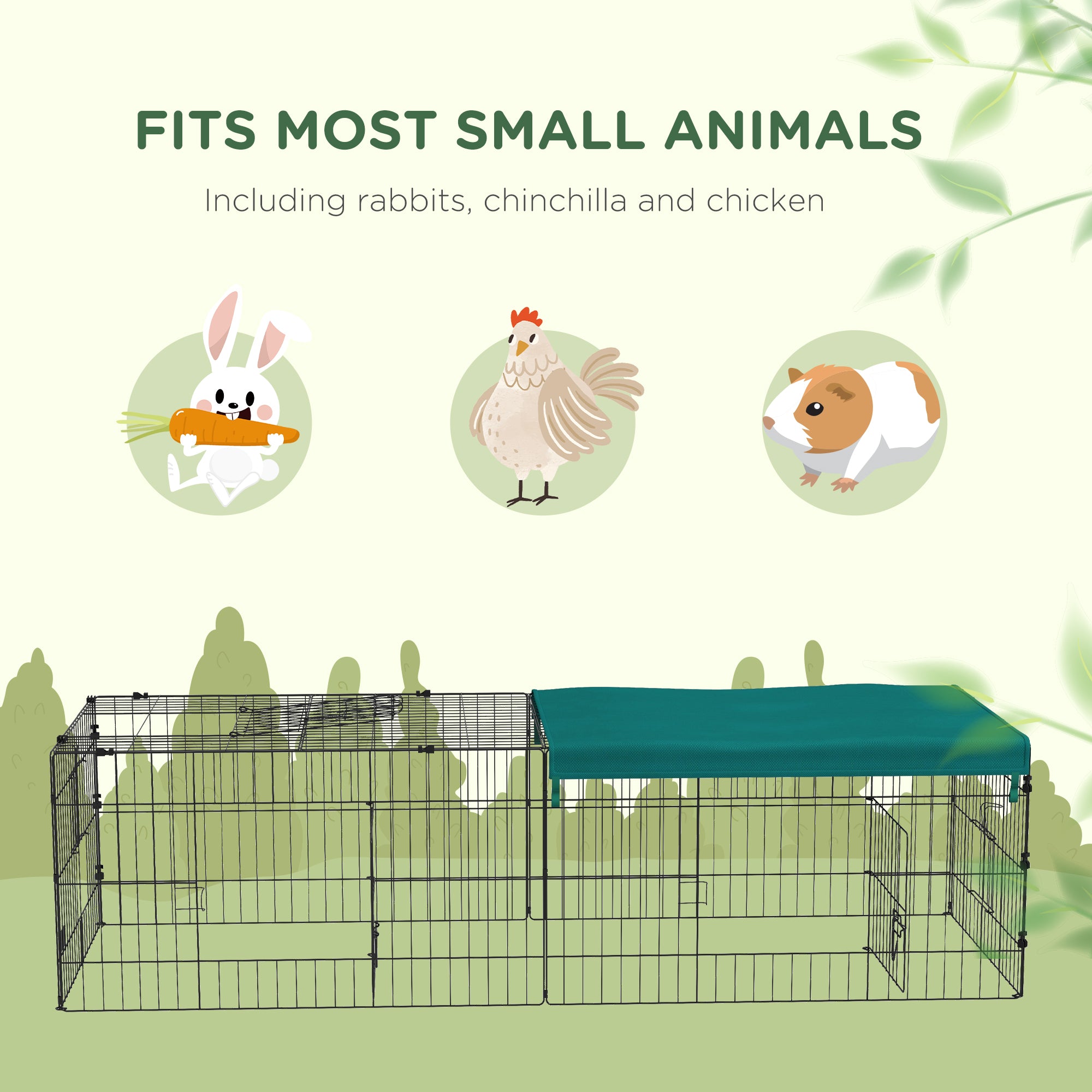73" Small Animal Playpen with with Roof for Rabbits, Chicken, Chinchillas for Indoor/Outdoor Use, Green