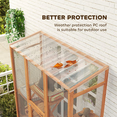 Outdoor Catio Cat Enclosure, Large Wooden Cat House with 6 Jumping Platforms, Scratching Post, 2 Ramps, for 2-3 Kittens